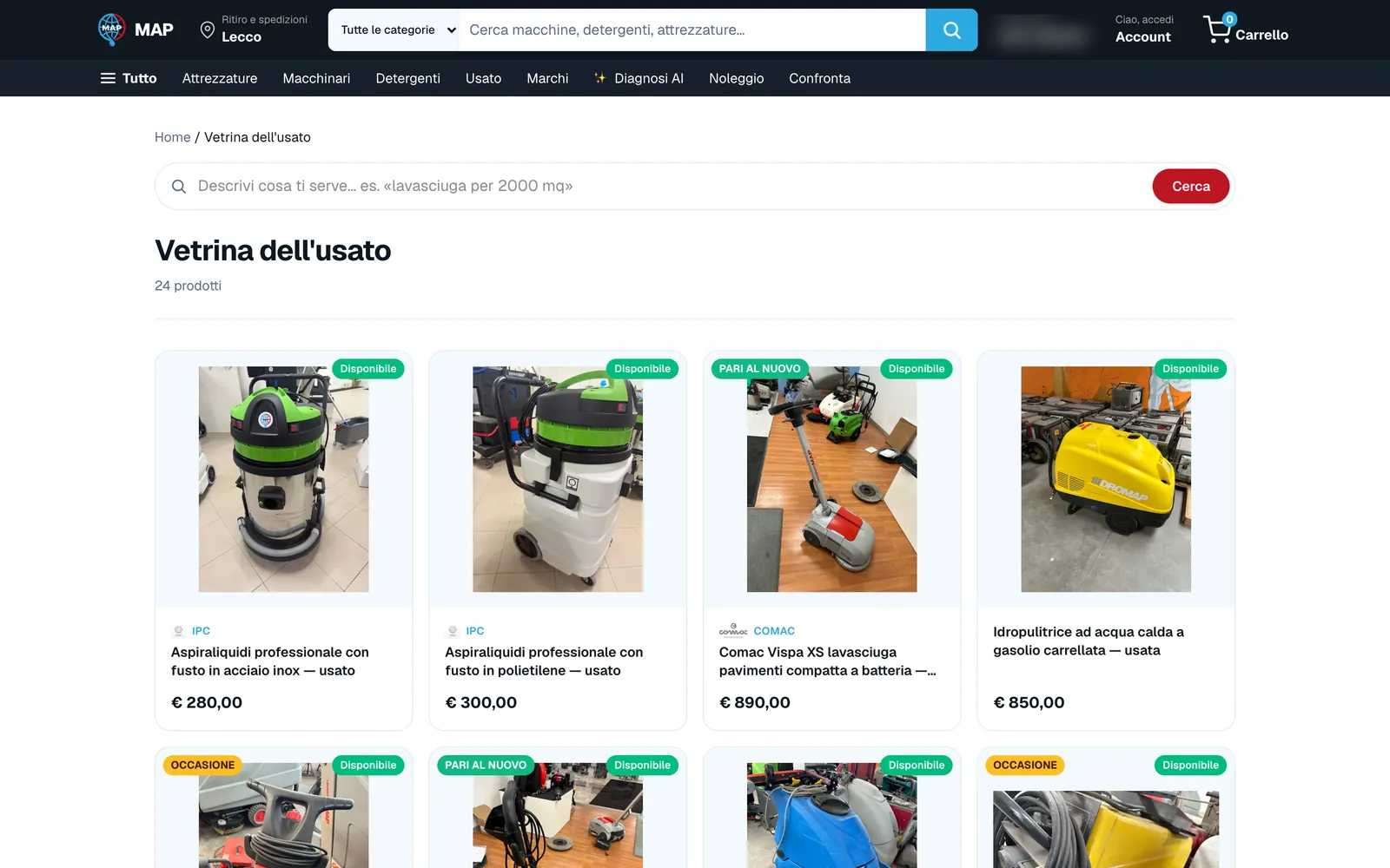 Used machines showcase on the MAP website